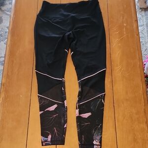 RBX Black Active Leggings with Subtle Pink & Green Accent